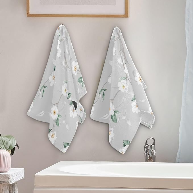 White Grey Blossom Flower Hand Towels - Image 3