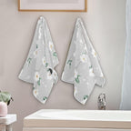 White Grey Blossom Flower Hand Towels - Image 3