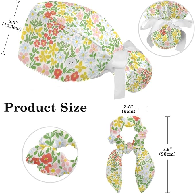 Scrub Caps Women Nursing Hats Floral Flowers - Image 2