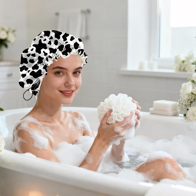 Shower Cap Reusable Double Layer Adjustable Elastic Waterproof EVA Hair Bath - Image 7