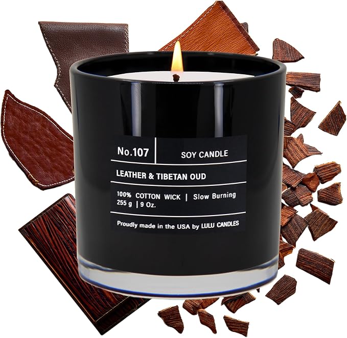 Lulu Candles | Leather & Tibetan Oud | Luxury Scented Soy Jar Candle | Hand by LULUCANDLES