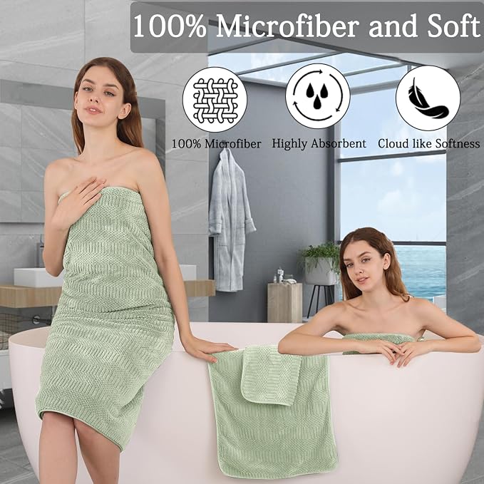 8 Piece Sage Green Bath Towels Set, 2 Oversized Large Bath Sheets, 2 Hand - Image 4