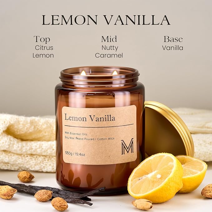 M&SENSE Lemon Vanilla Scented Christmas Candle Gift | 19.4oz, 115-Hour Burn | - Image 2