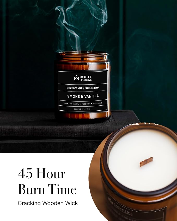 Scented Candles for Men | Smoke and Vanilla, Tobacco and Vanilla |Wooden Wick - Image 5