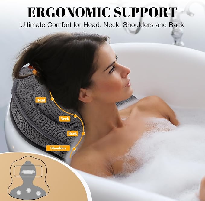 Extra Thick Bath Pillows for Tub-Luxury Bathtub Pillow for Head Neck and Back - Image 3