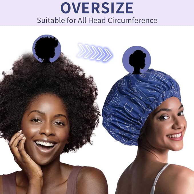 3 PCS Shower Caps for Women, Upgrade Comfortable & Extra Large & Double Layers - Image 4