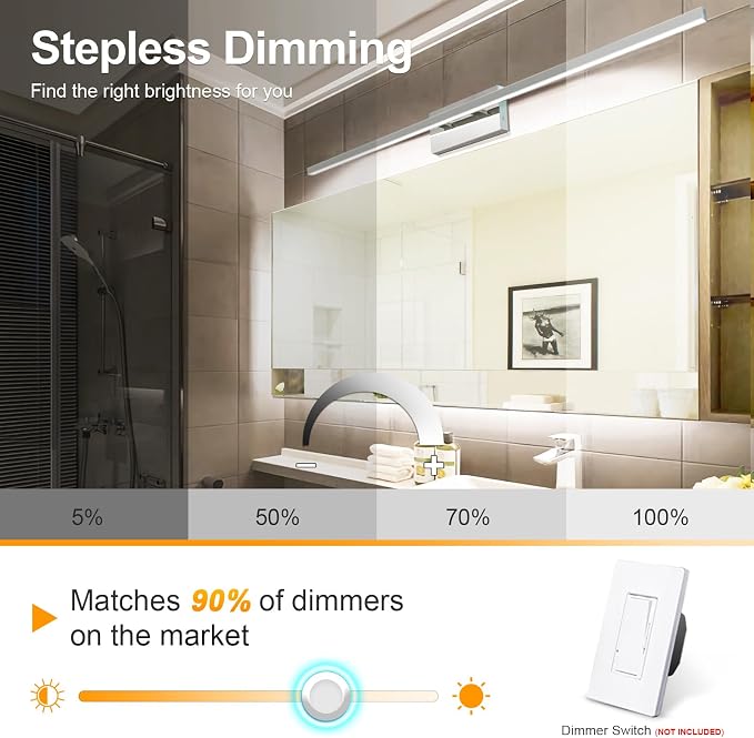 VOLISUN 48-Inch Dimmable Bathroom Vanity Light, 30W 5CCT LED Fixture Over Mirror - Image 3