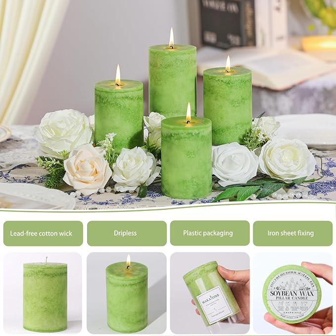 4 Pack Candied Citrus Scented Pillar Candles, Natural Essential Oils, 60H Long - Image 5