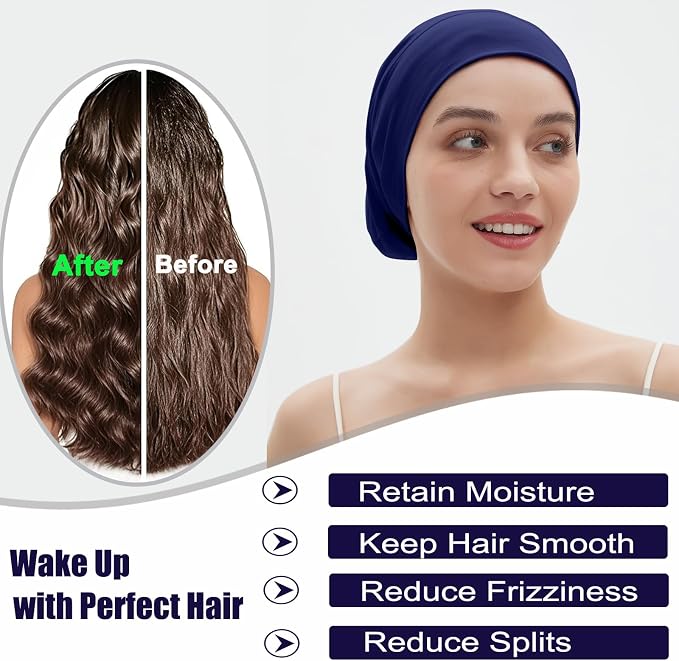 Sleep Cap Bonnet for Sleeping, Adjustable Cooling Ice Silk Lined Hair Bonnets - Image 5