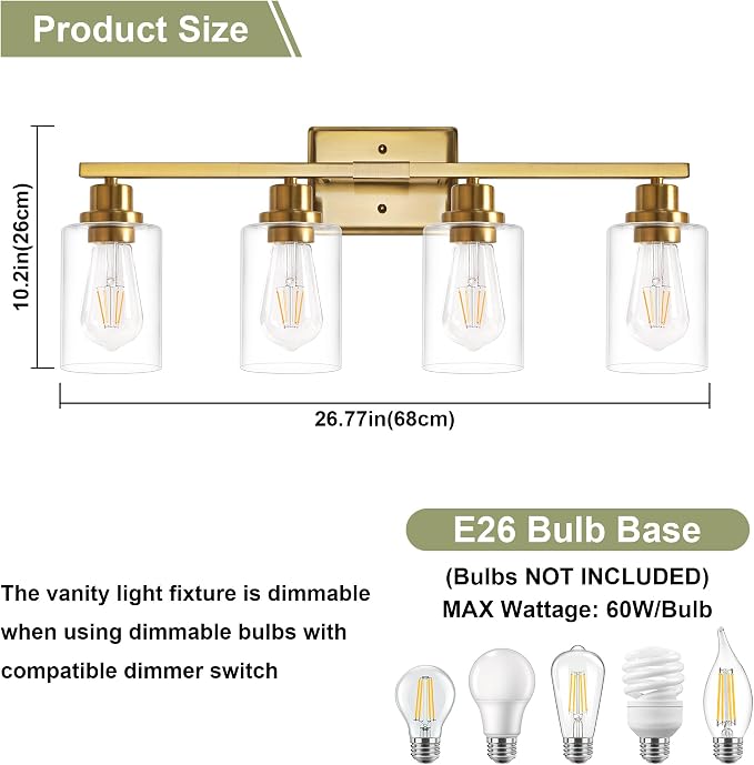 Unicozin Modern Bathroom Light Fixtures, 4 Light Vanity Lights Over Mirror - Image 6