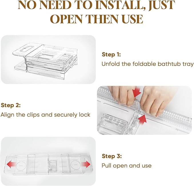 Expandable Clear Acrylic Bathtub Tray Caddy, Foldable Tub Bath Tray - Image 5