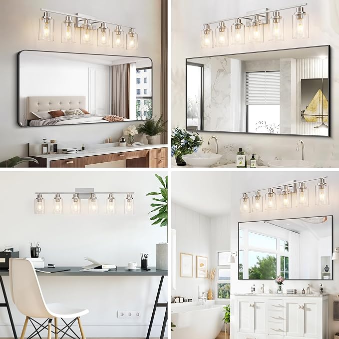 6 Light Bathroom Light Fixtures Brushed Nickel Vanity Light Over Mirror Modern - Image 5