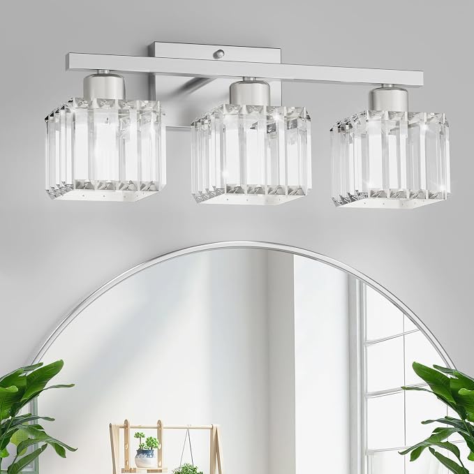 comzler 3-Light Bathroom Light Fixtures Over Mirror, Brushed Nickel Crystal - Image 8