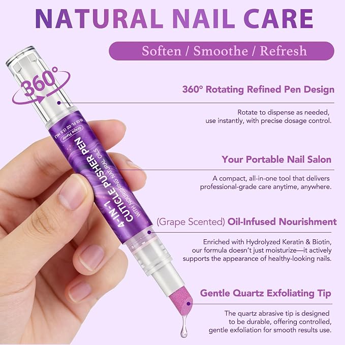 4-in-1 Cuticle Oil Pen for Nails, Nail Cuticle Polishing & Remover Tool - Image 2