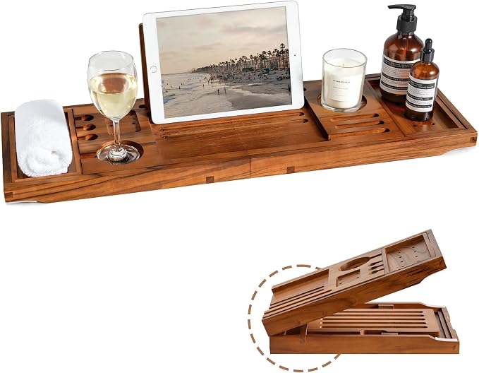 Teak Bathtub Tray | Adjustable Width Tray by Unknown