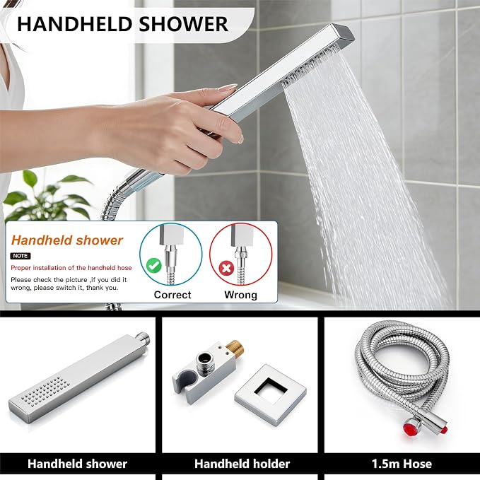 Midanya Shower System with Tub Spout, Bathtub Shower Faucet Set with Square - Image 7