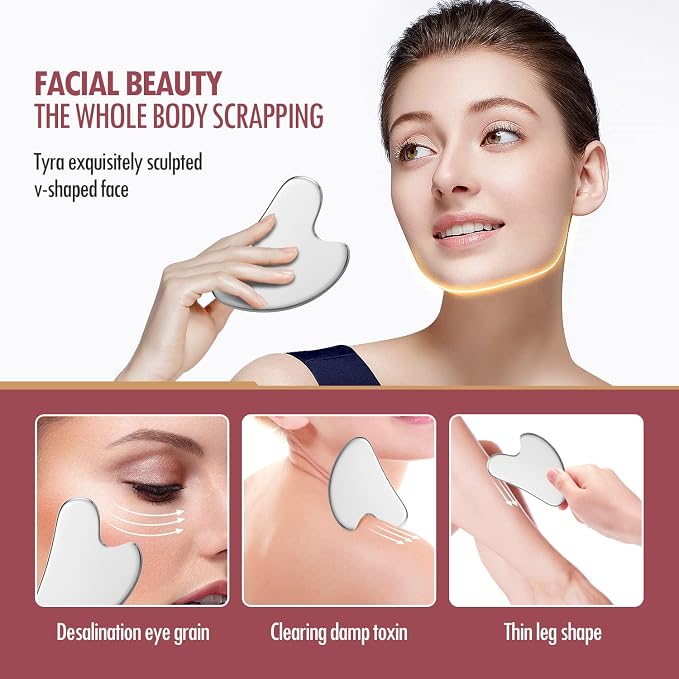 DANGSHAN Gua Sha Facial Tools & Face Roller Set, Face Massager, Lymphatic - Image 4