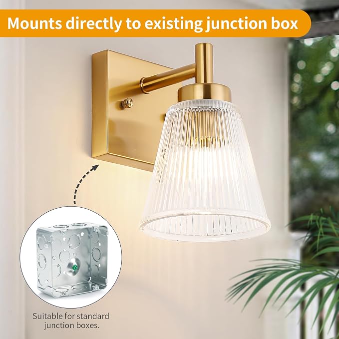 OCIOC Gold Hardwired Wall Sconces Set of Two, Modern Glass Wall Lights - Image 2