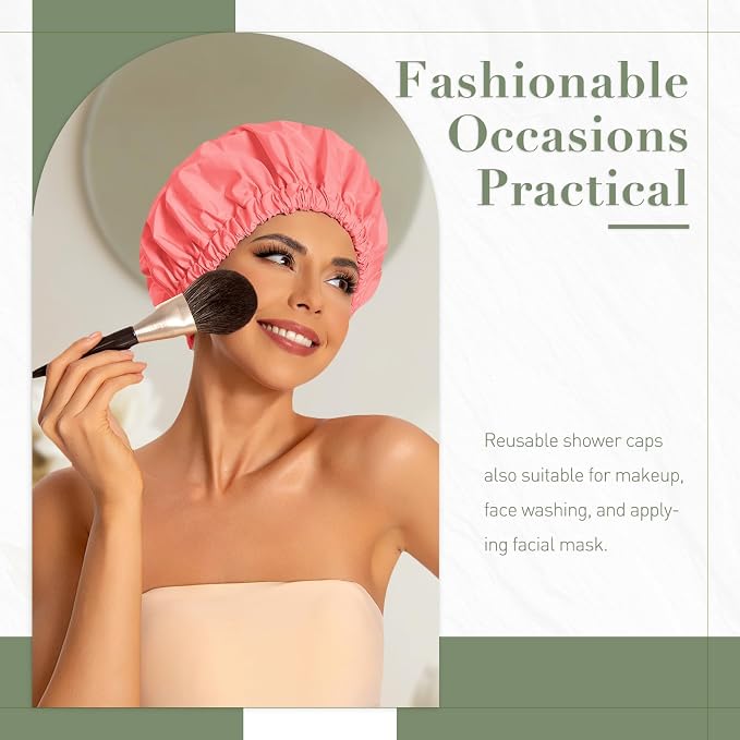 Reusable Shower Cap for Women, Large Waterproof Shower Bonnet - Image 2