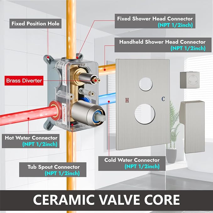 Midanya Shower System with Tub Spout, Bathtub Shower Faucet Set with Square - Image 5