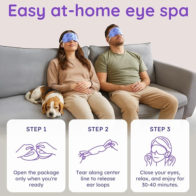 8 Pack Lavender Steam Eye Mask for Dryness, Strain & Relaxation, Heated Eye - Image 4