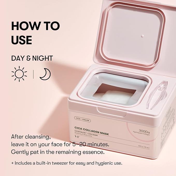 VT COSMETICS CICA Pink Daily Mask 30 Sheets, 300Da Low Molecular Collagen - Image 5
