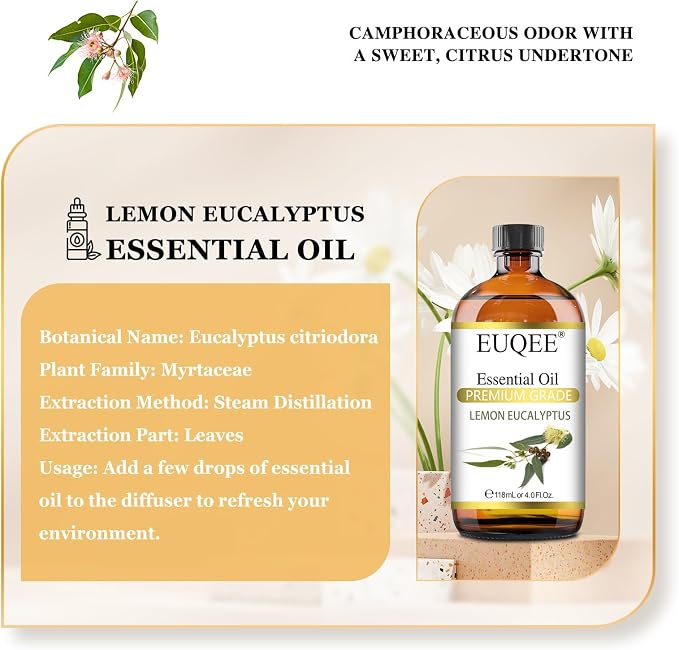 EUQEE Lemon Eucalyptus Essential Oil Pure Lemon Eucalyptus Oil, Large Capacity - Image 2