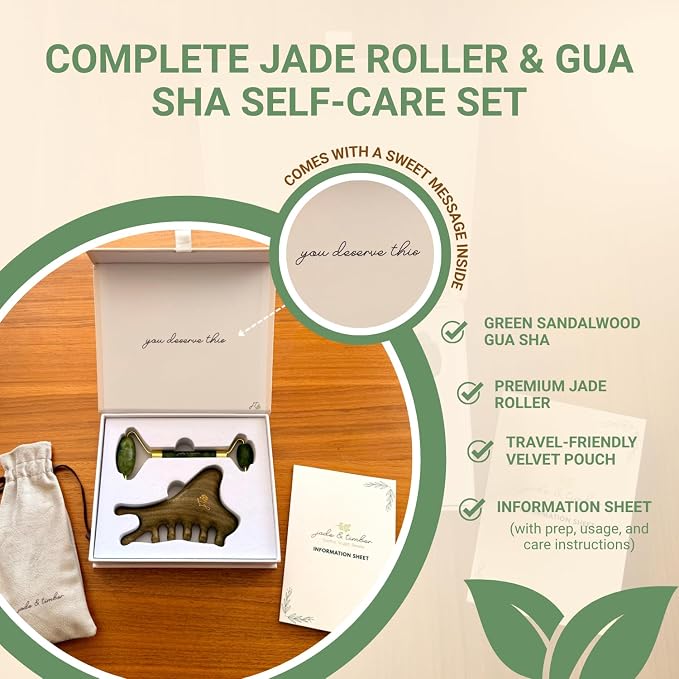 jade & timber Jade Roller & Green Sandalwood Gua Sha Set – Facial & Body - Image 2