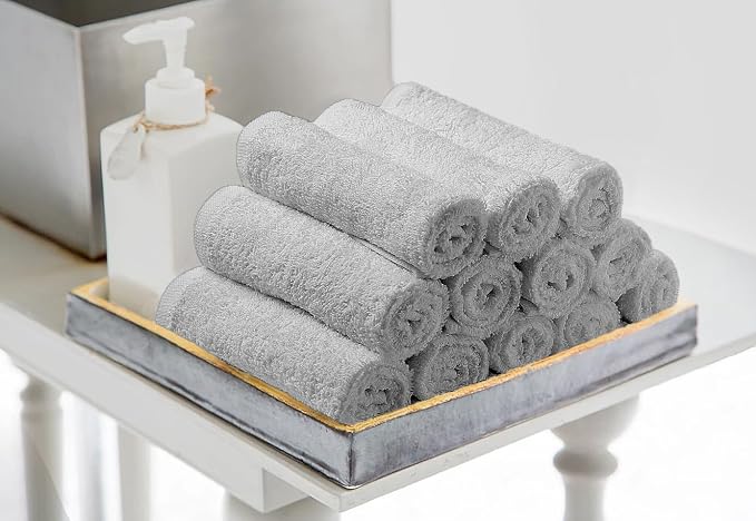 Avalon Towels Cotton Washcloths 24-Pack – 12 x 12 Inch Silver Super Soft & - Image 4