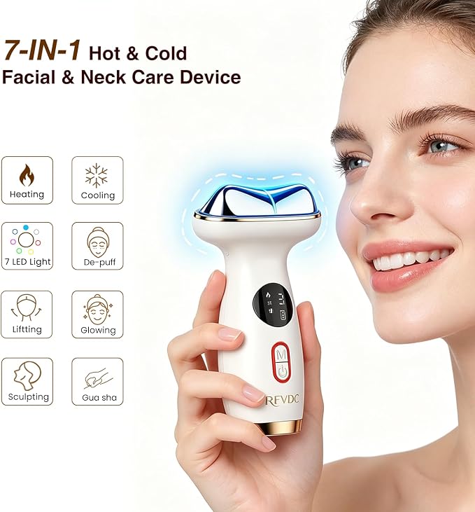 Cold Heat Gua Sha Facial Neck Lymphatic Massager, 7-in-1 LED Red Light Face - Image 2