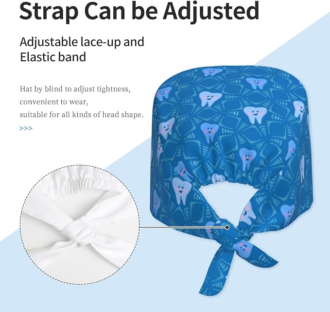 Working Cap Scrub Caps with Sweatband Adjustable Tie Back Hat Nurse Surgical - Image 2
