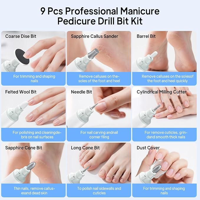 Professional Manicure Pedicure Kit, Electric Nail File Set, 5 Speeds Hand Foot - Image 7