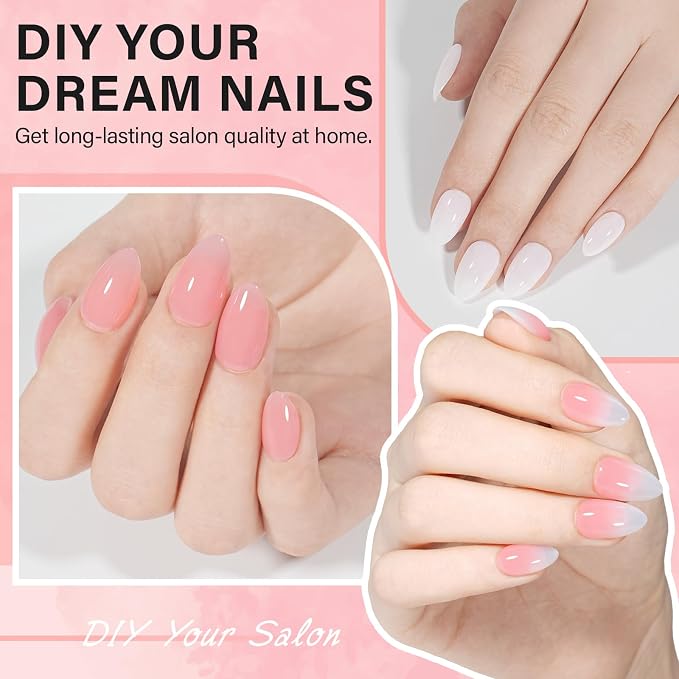 AILLSA Almond Nail Kit with U V Lamp 240pcs Short Gel Nail Tips and Glue Gel - Image 3