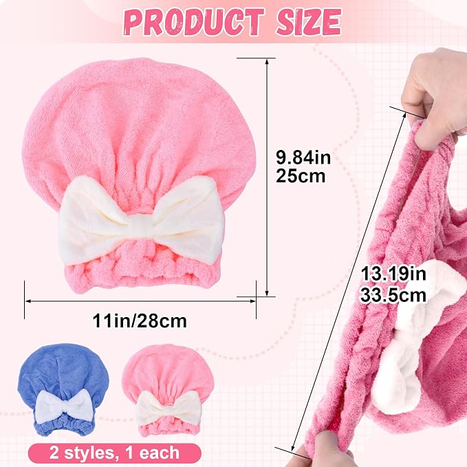 2PCS Hair Towel Wrap for Women, Soft Microfiber Hair Drying Caps - Image 2