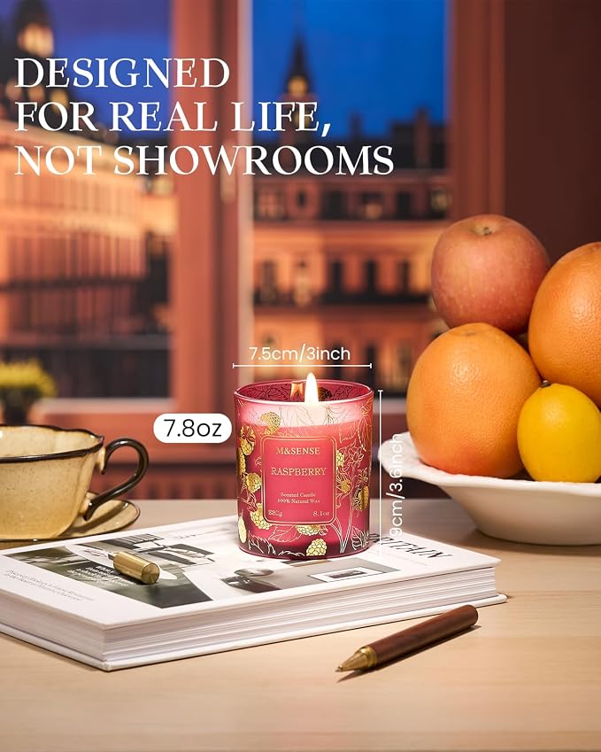 M&SENSE Raspberry Scented Vegan Soy Candles, No Toxin Refreshing Fragrance - Image 4