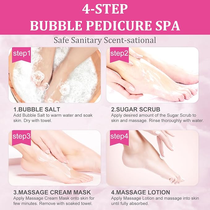 Pedicure Kit Foot Soak Set: Bubble Salt, Sugar Scrub, Massage Mask, Massage - Image 7