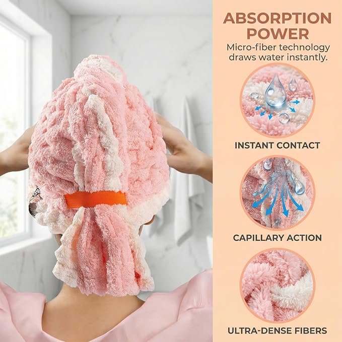 Hair Towel Wrap for Women, High Absorbency Hair Drying Towel Wrap, Lightweight - Image 7