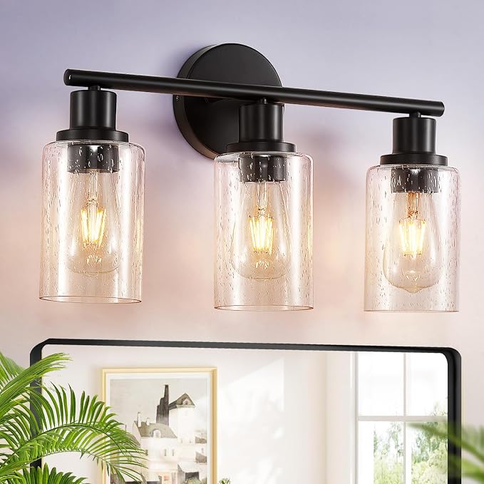 DLLT 3-Light Bathroom Light Fixtures: Black Modern Vanity Lights by DINGLILIGHTING