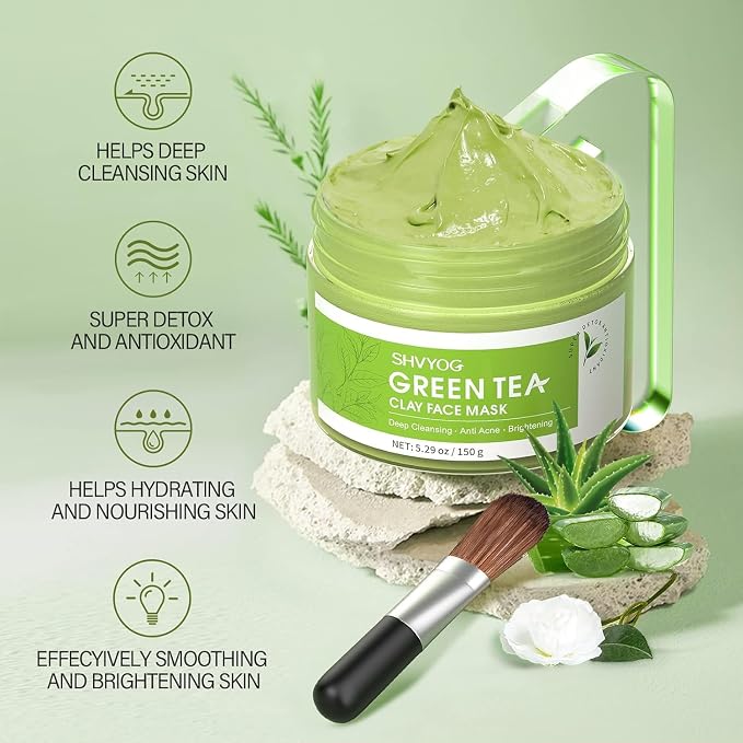 SHVYOG Green Tea Face Mask, Antioxidant Green Tea Clay Mask - Image 4