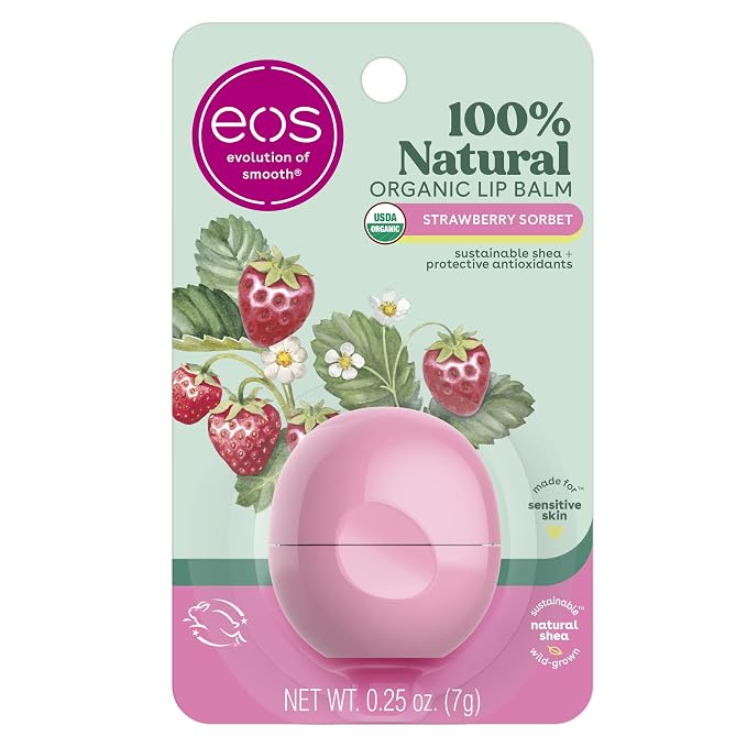 eos 100% Natural & Organic Lip Balm- Strawberry Sorbet, All-Day Moisture - Image 2