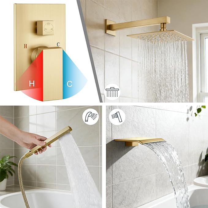 Midanya Shower System with Tub Spout, Bathtub Shower Faucet Set with Square - Image 4