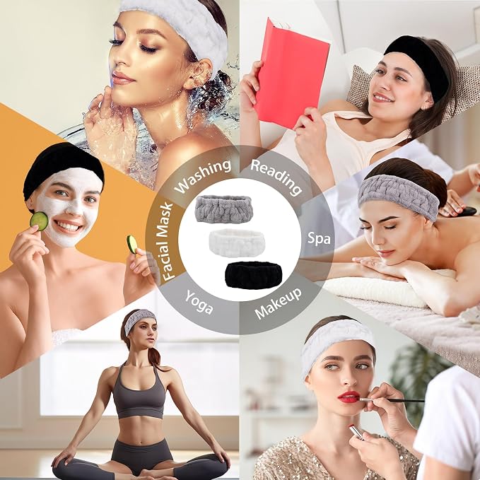 Microfiber Spa Headband 3-Pack, Soft Terry Cloth Headband - Image 4