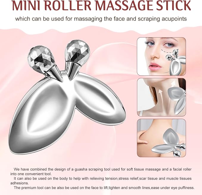 Gua Sha Facial Tools and Face Roller Set, Stainless Steel Facial Sculpting Eyes - Image 4