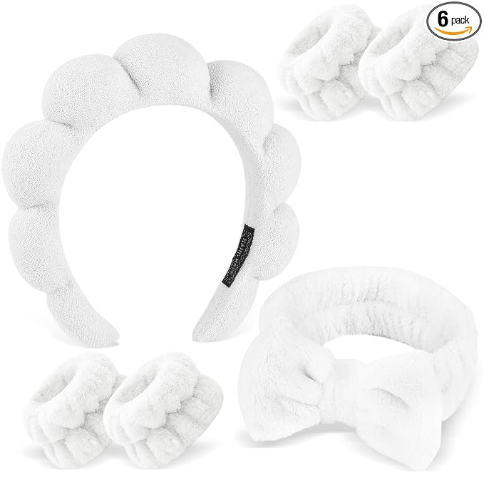 Zkptops 6Pcs Spa Headband for Washing Face Wristbands Set Women Bubble Makeup by ZKPTOPS