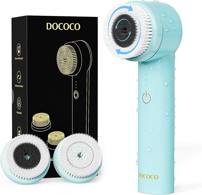 Facial Cleansing Brush with Dual Rotating, Electric Face Scrubber, 3 in 1 by DOCOCO