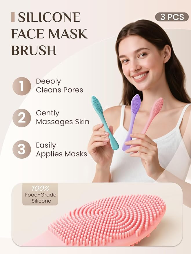 Rena Chris 3 pcs Silicone Face Scrubber, 3 in 1 Face Mask Applicator & Facial - Image 2