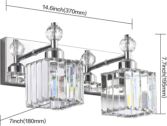 PRESDE Crystal 2 Light Bathroom Vanity Lights Chrom Bathroom Lights Fixtures - Image 4