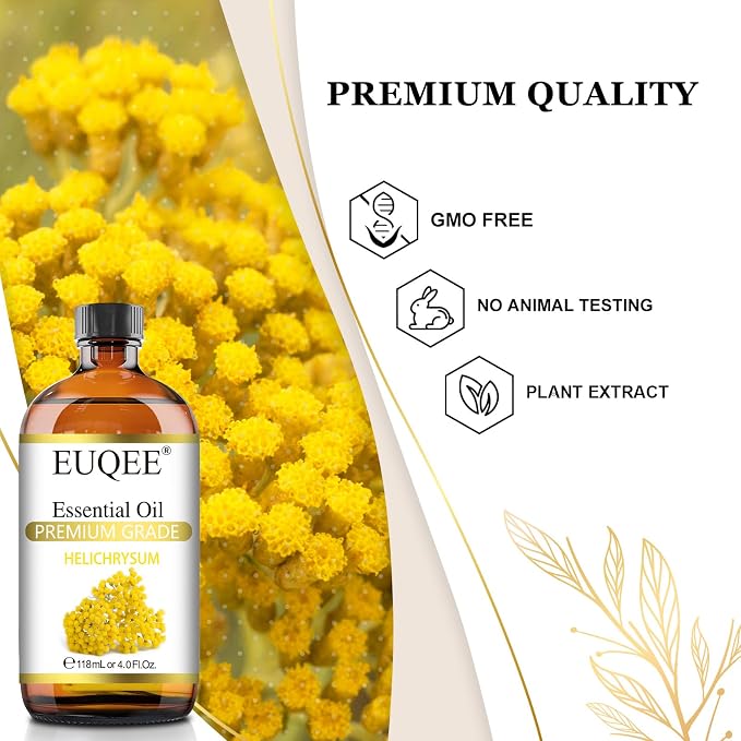 EUQEE Helichrysum Essential Oil 4 oz/118 ml Large Bottle Premium Helichrysum Oil - Image 3