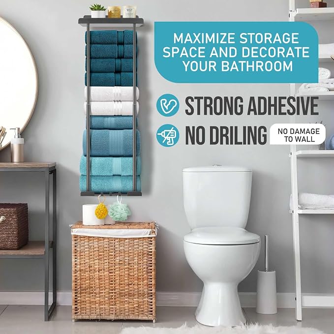 Hommtina Bathroom Towel Storage Black Towel Holder Bathroom Decor Aesthetic - Image 2