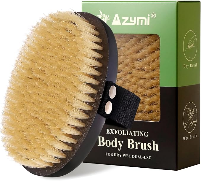 Dry Brushing Body Brush for Lymphatic Drainage, Azymi Shower Bath Brush 100% by Azymi